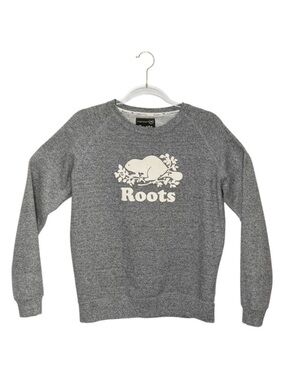 Roots Original Crew Sweatshirt Women's Size Medium Gray Beaver Logo EUC